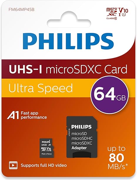PHMSDMA64GBXCCL10 PH MicroSDXC + adapter 64GB class10, PHILIPS